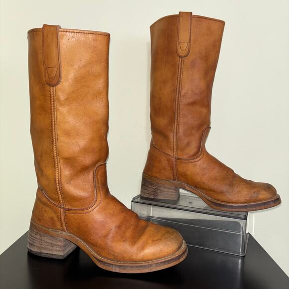 Vintage 70’s Campus Boots Kinney Shoes Tan Leather Pull on Boots Women’s 9.5 - Picture 3 of 8